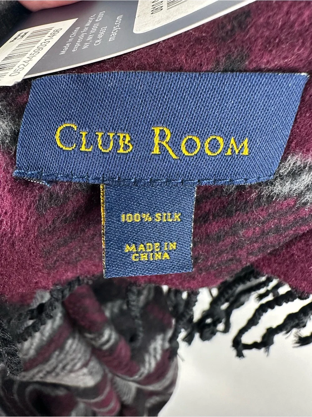 Club Room 100% Silk Plaid Scarf Unisex NWT Old Money Quiet Luxury